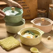 喜挖2店 韓式ins風雙耳碗陶瓷泡麵碗專用湯碗帶蓋學生宿舍高顏值螺螄粉碗