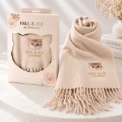 PAUL & JOE 經典貓咪Nuette 刺繡 保暖圍巾禮盒(奶茶色｜秋冬保暖必備)