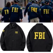 新品🔥動漫潮牌服飾高品質美式FBI衣服教練夾克春秋外套寬松工裝潮探員f標志美國聯邦調查局