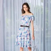 【MAGIQUE WARDROBE】雪紡印花二穿式荷葉洋裝(淺藍印花)