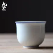 九土日式手繪青花雙圈大品茗杯人氣素雅古樸禪意白瓷普洱品茗茶功夫杯茶杯建盞茶盞品茗杯仿古杯仿古茶具個人杯XCBR0024