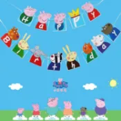 【24h發】小豬紙質生日拉旗 豬妹橫幅 寶寶生日派對聚會佈置卡通彩旗 佩佩豬生日拉旗 佩佩豬生日布條