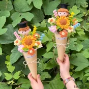 隔日達✨【畢業季玩偶花束】手工毛線向日葵畢業花束 甜筒冰淇淋造型 男孩女孩幼稚園畢業送小朋友 向日葵花束 甜筒花束