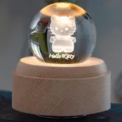【萬品惠】HelloKitty旋轉水晶球音樂盒八音盒小夜燈女孩生日禮物六壹兒童節