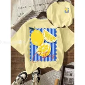 【Money】2026 檸檬圖案,Lemon fruit printed casual ro ne short sle