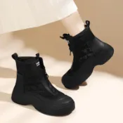 💖限時熱賣 真皮時尚馬丁靴女增高2026秋新款百搭厚底短靴軟底小個子休閒靴子