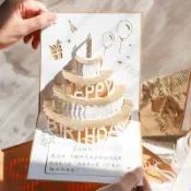 台灣出貨💯△生日賀卡▽ 3d立體生日快樂 賀卡 ins燙金可折疊可愛生日禮物祝福創意蛋糕 卡片