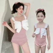 喜挖2店 【喜挖】夏季親子泳裝女款連身荷葉邊女童公主可愛蝴蝶結度假海邊母女泳衣
