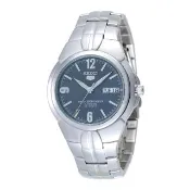 【SEIKO 精工】5號機芯細格紋機械腕錶-銀X藍-SNZB51J1