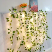 2.1m 人造常春藤假綠葉藤蔓花環藤蔓植物假樹葉家居裝飾帶 3m 長 LED 燈串