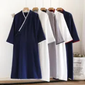 拼色日式男士和服睡袍100%全棉浴袍長袍家居服睡衣浴袍寬鬆大尺碼男生睡袍 抽繩浴袍 男生汗蒸衣 日式浴袍