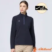 【荒野 WildLand】女 彈性雙面刷毛PILE機能保暖衣.保暖長袖中層刷毛衣.休閒運動衫.立領衫/ 0B32501-223 暮嶺藍