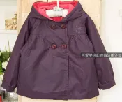 【Mini  Young】歐美品牌 女童鋪棉雙排扣 防風 防水 風衣外套 連帽外套