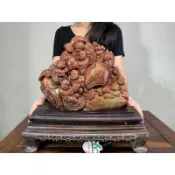 阿一藝品 天然壽山石【歡天喜地】名師雕刻【謝亨旺】雙色料 童子 如意 招財 開運 風水 鎮宅 精雕 擺件R66