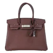【Hermes 愛馬仕】BIRKIN 30CM 57 Epsom A年 牛皮鉑金包(波爾多紅/銀釦)