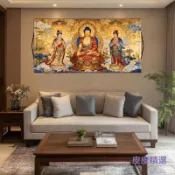 【桃園出貨】南無阿彌陀佛畫像金身西方三聖佛堂供奉掛畫結緣納福絲綢卷軸畫