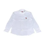 【KENZO】KENZO背面繡字LOGO純棉質小紅花布章設計長袖扣領牛津襯衫(男款/白)
