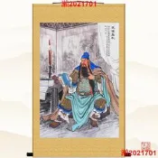 關公夜讀春秋圖畫像掛畫 關公關聖帝君書房客廳裝飾畫 卷軸絲綢n ZH1018