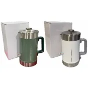 星巴克 STARBUCKS 【STANLEY真空濾壓壺 綠色/白色】1.4 公升大容量 雙層不鏽鋼真空設計 戶外露營