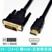 fujiei DVI-I to HDMI公鍍金頭傳輸線  DVI(24+5)轉HDMI訊號轉接線 線長1.8M到10M