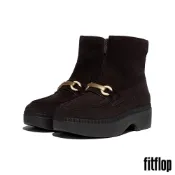 【FitFlop】F-LUMA 馬銜扣麂皮楔型踝靴-女(巧克力棕)