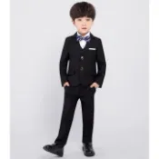 【俏寶貝童裝~新竹實體店面】男童黑色西裝外套+背心+西褲+領結 (四件式套裝) 花童禮服 兒童西裝西服 拍照寫真造型服
