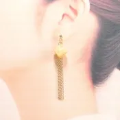 樹脂藝術 立方體與流蘇耳環卡士達醬色