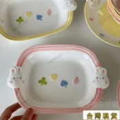 限時特惠🔥卡通陶瓷碗盤手繪花邊啵啵兔傢用創意兒童碗少女心可愛甜品碗 WM7N