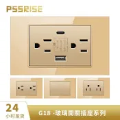 PSSRISE 118型G18系列 電燈開關 金色強化玻璃面板 防刮花 20W 快充 USB插座 110V 兩年保固