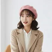 帽子 復古 貝雷帽 毛帽 軍帽 畫家帽 經典潮流 休閒 生日禮物 交換禮物 女生 -豆沙粉(帽子 貝雷帽)