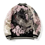 新款橫須賀重工櫻花龍刺繡棒球服夾克中國風男士外套國潮春秋雙面穿繡花高街時尚