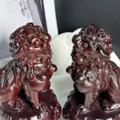 千晶水晶 純雕刻黑檀木 對獅踩球🦁忠誠的獅子 黑檀木獅子 實木對獅 神獸 A0146