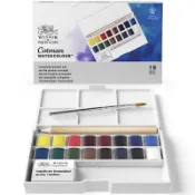 新款上市 WINSOR&NEWTON 0390060 溫莎牛頓 16色 塊狀水彩 外出水彩筆 鉛筆 調色盤 掌上型