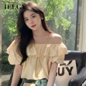 IELGY方領純色襯衫女雪紡單肩上衣