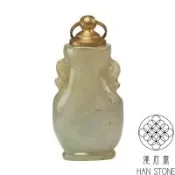 【漢石齋】天然翡翠A貨 銅蓋雲耳鼻煙壺 冰糯種(23*47*13mm)
