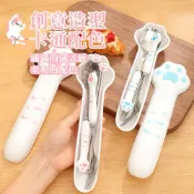 【台灣免運&下單享折抵】塑膠304不銹鋼 貓咪餐具組 湯匙 筷子 收納盒 塑膠柄 餐具組 貓掌餐具 餐具盒 造型湯匙