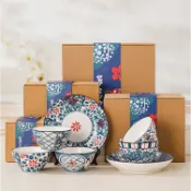 日式 陶瓷 米飯 碗 禮盒 兩碗 家用 釉下彩 創意 復古 餐具 禮品 方塊盒 活動 獎品 抽獎 尾牙 春節 高級感