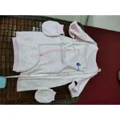 （全新只有打開拍照）Bebe amico三件組50-65公分純棉粉色長袖包手蝴蝶裝嬰兒帽手套