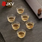 協貿國際日用品生活館 玻璃品茗杯加厚耐熱主人杯茶碗茶盞功夫小茶杯錘紋斗笠品茶杯茶具