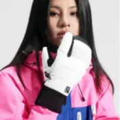 鼎盛貿易行 25款 滑雪真皮手套白黑色 加厚防水防風保暖手悶子 三指手套