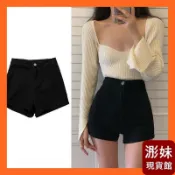 【浵妹】現貨秒出 BJ90 高腰牛仔短褲 緊身超短褲 黑色牛仔褲 熱褲 高腰短褲 高腰牛仔褲 短褲女  A字褲 百搭短褲