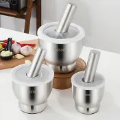 (店+)304不鏽鋼杵臼｜加厚加重 研磨缽 研缽 研磨棒 搗藥 磨藥 搗蒜 搗盅 搗碎壓泥 搗碎器 防濺蓋 多尺寸杵臼