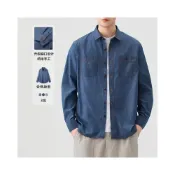 (店+)長袖牛仔襯衫男免燙防皺襯衫外套大尺碼春秋季減齡洋氣復古上衣男款寬版休閒襯衫立領長版polo男裝青少年男童寬鬆日系慵懶外套