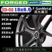 【車麗屋汽車百貨】【Point.S】鍛造鋁圈3D-02 18吋 PCD:5*112 8J ET38 消光鐵灰