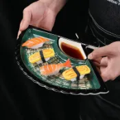 協貿國際日用品生活5館 日料餐具陶瓷壽司盤分格餃子盤子帶醋碟蘸料盤日式刺身盤擺盤裝飾