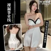 (橙橙小店）買4件免1件：純欲誘惑胸墊大裙擺睡裙顯胸大吊帶緞面雪紡免脫睡衣睡衣勇榀