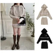 ღ(✪現貨) GRL 原單 甜美°麻花紋針織連帽外套+防走光短裙 套裝 Different store💋ღ