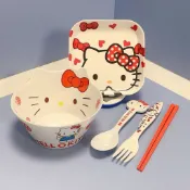 可愛兒童餐具 餐具套裝 Hello Kitty餐具一整套兒童碗防摔家用寶寶大學生宿舍碗勺食品級 學生餐具 寶寶餐盤