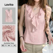 (New Arrival) Lovito 休閒上衣 斜紋設計 荷葉邊下擺 春/夏女裝上衣 TKK8P1D952