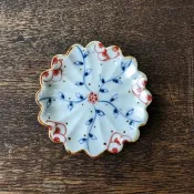 伊萬里燒 德七窯 蔓草花紋小碟 (紅) 日製豆皿 手作餐具